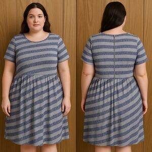 LuLaRoe Amelia Dress – Size 2XL – Gray & Navy Striped NEW